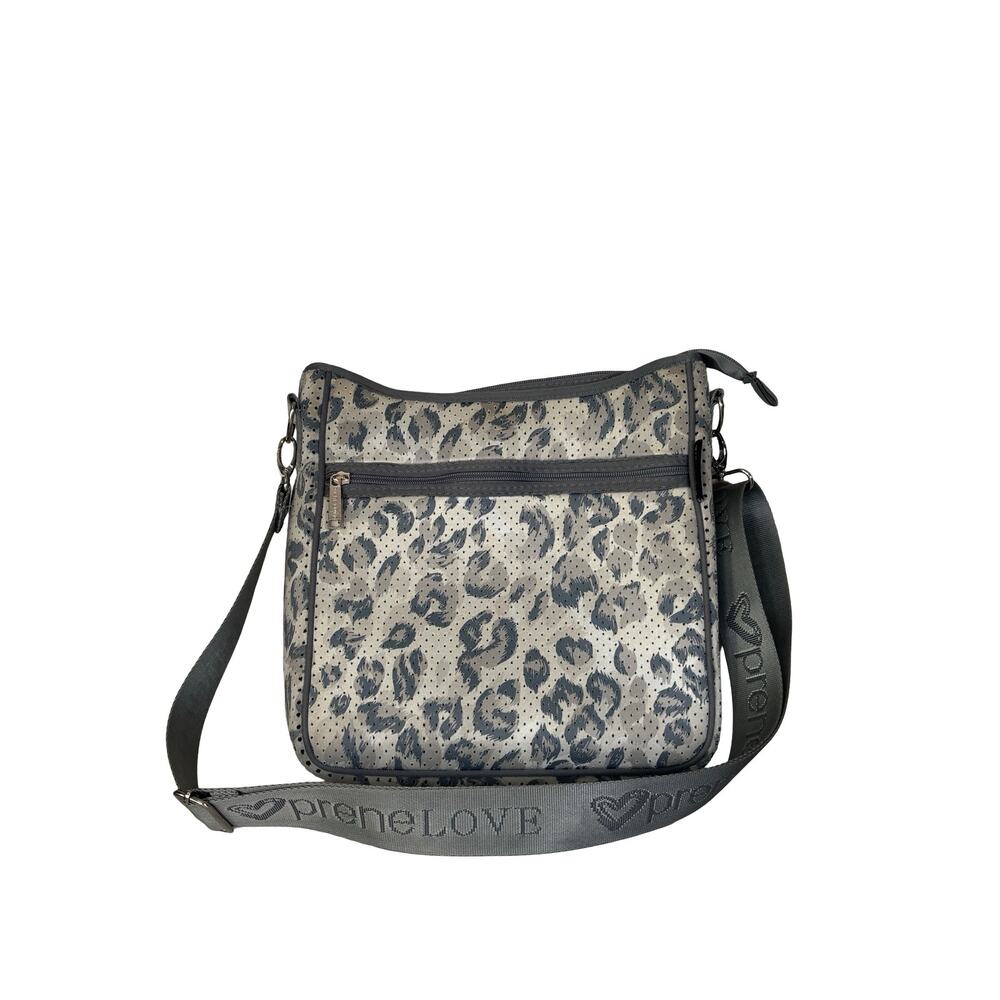 preneLOVE Praline Cheetah Neoprene Crossbody Messenger Travel Purse Gray Beige